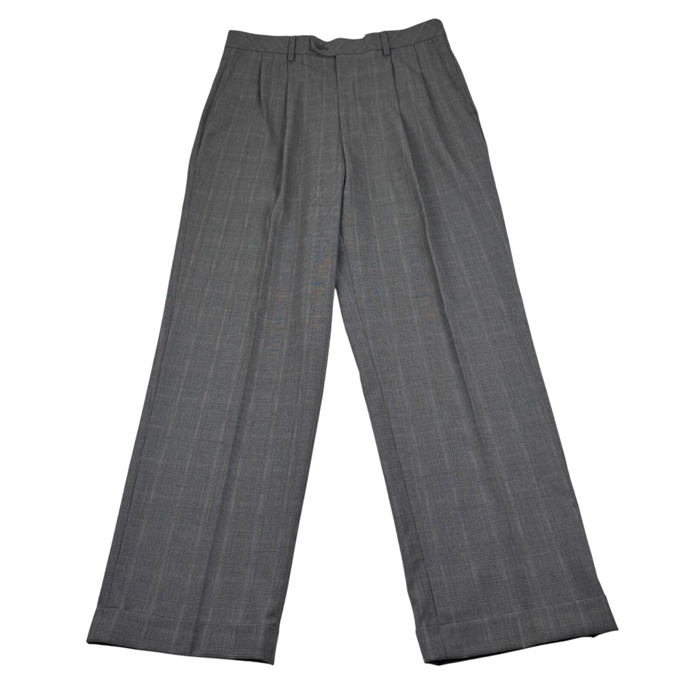 Alan Flusser Golf Dress Pants Mens 32x30 Grey Pleated Cuffed Glen Plaid Trousers